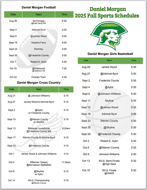 DMMS Fall Sports Schedule